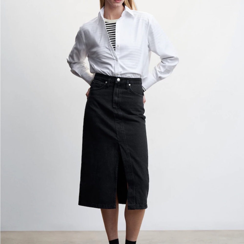 Mango Black Denim Midi Skirt - NWOT!